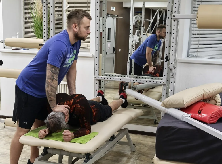 Small community pilates class practising together